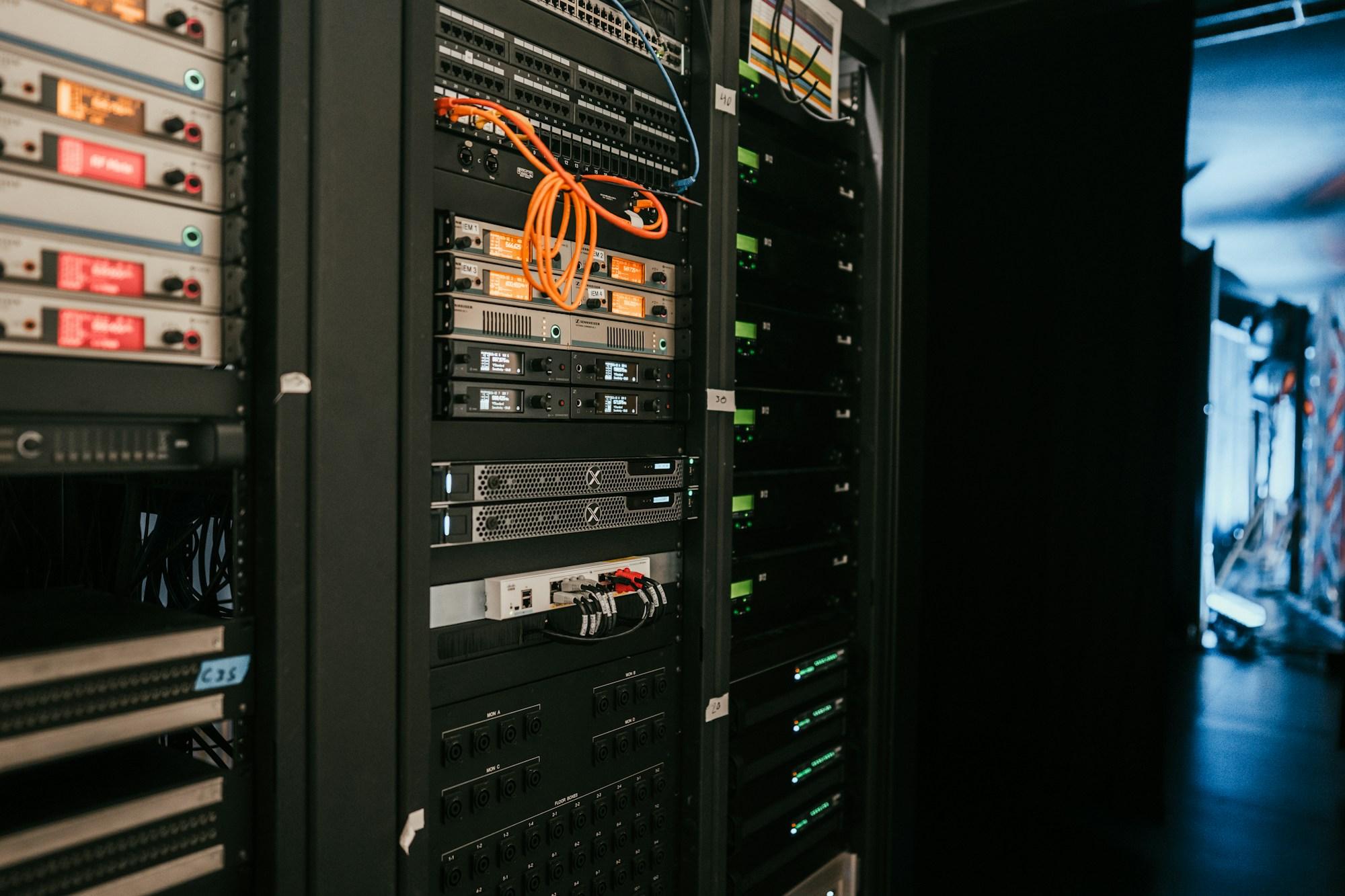 Server rack with organized structured cabling infrastructure